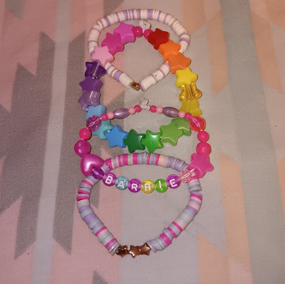 RAINBOW 🌈 COLORFUL BARBIE BEADED STARS KAWAII RAVE BRACELET SET - Picture 6 of 16